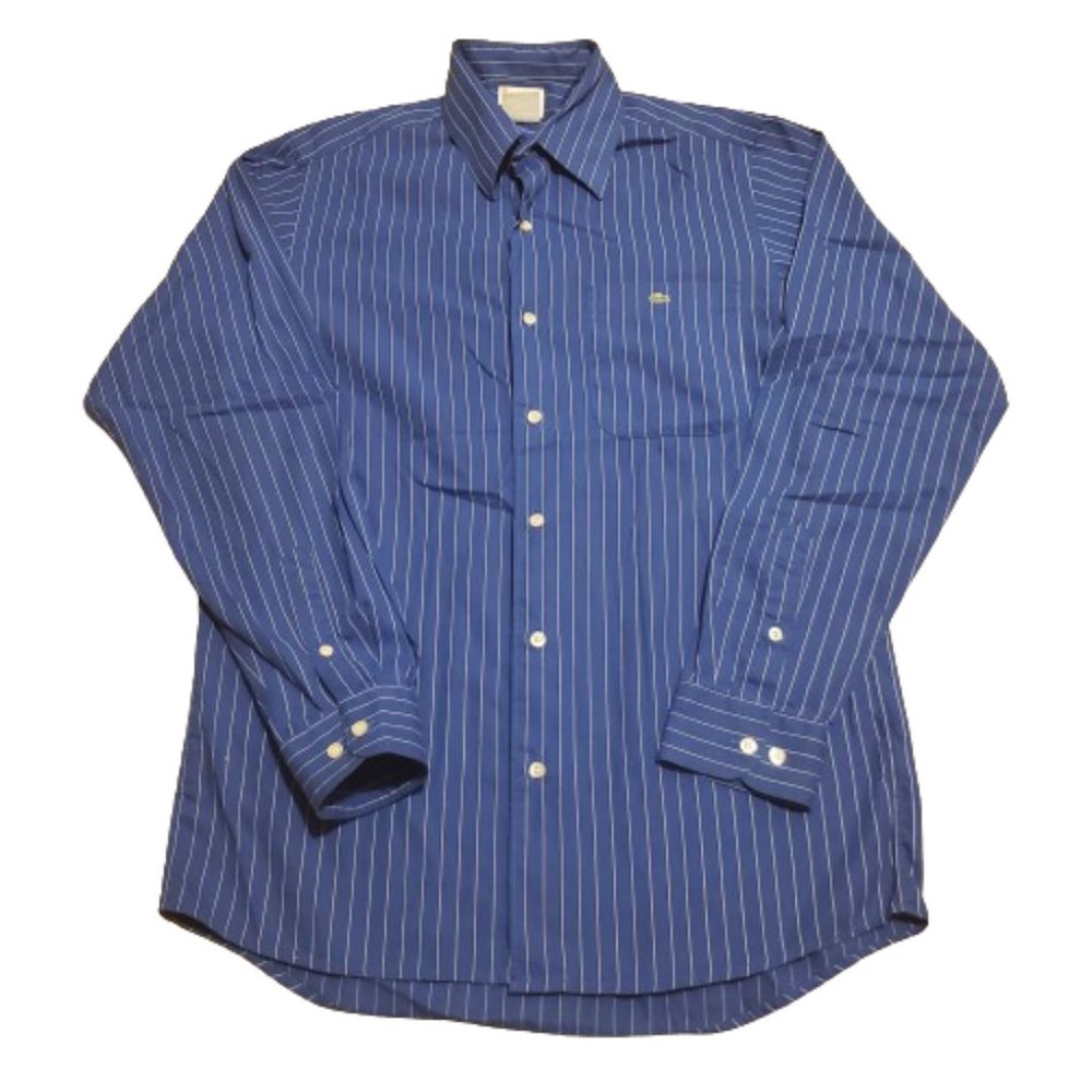 Lacoste Striped Button Up Shirt Men's Medium M 38 Blue Preppy France Designer